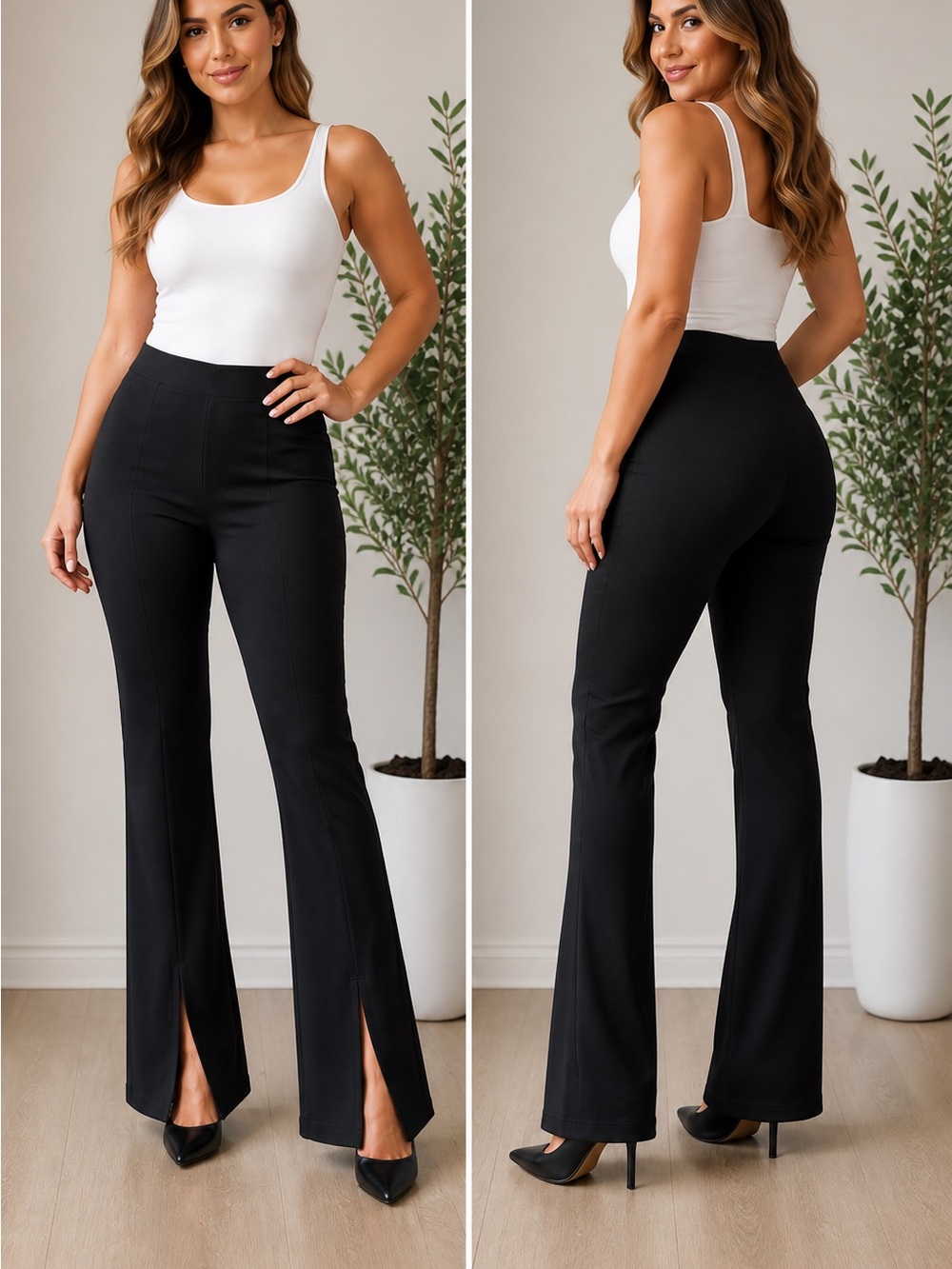 Joe Fresh Black Pants Size M Stretch Pull-on workwear Trousers with Front Slit